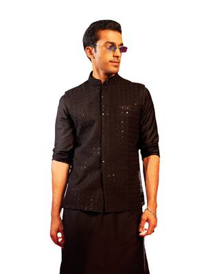 Black Rayon Nehru Jacket 1