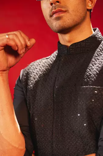 Black Rayon Nehru Jacket