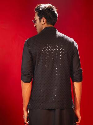 Black Silk Blend Nehru Jacket 3