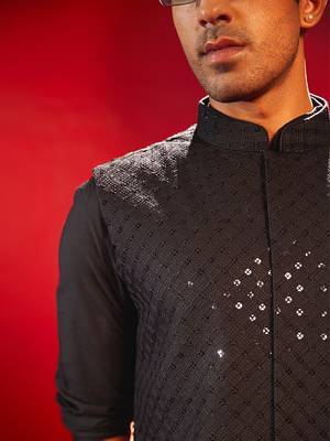 Black Silk Blend Nehru Jacket 4