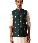 Men'S Green Silk Blend Nehru Jacket