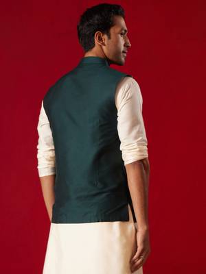 Men'S Green Silk Blend Nehru Jacket 3