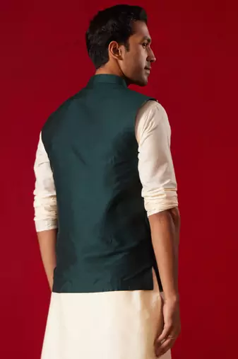 Men'S Green Silk Blend Nehru Jacket