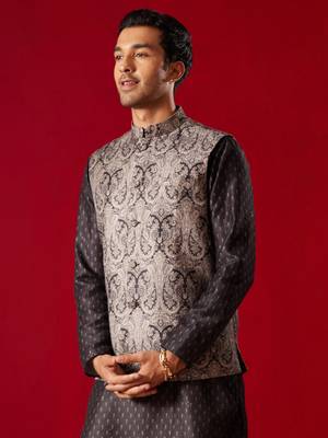 Black Silk Blend Nehru Jacket 2
