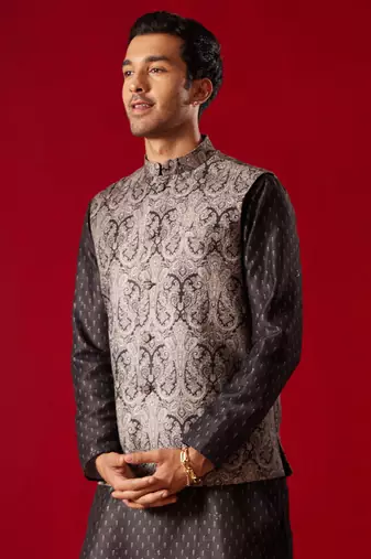Black Silk Blend Nehru Jacket