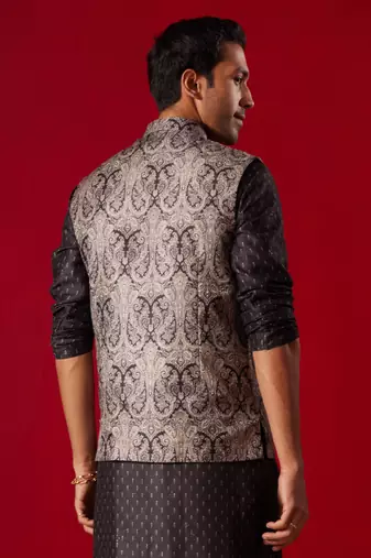 Black Silk Blend Nehru Jacket