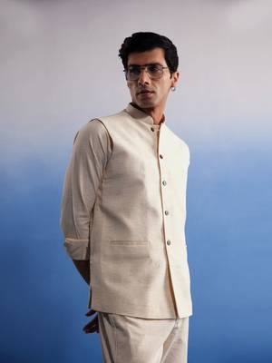 Cream Cotton Nehru Jacket 1