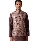 Men'S Wine Silk Blend Nehru Jacket
