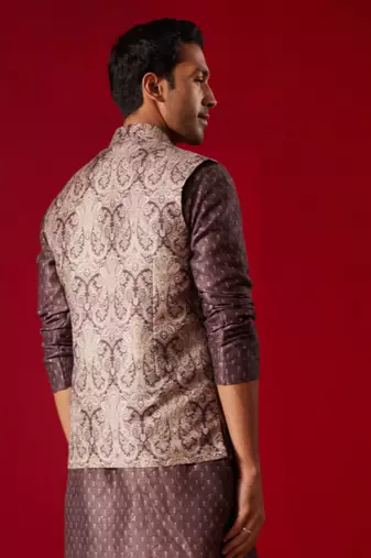 Wine Silk Blend Nehru Jacket