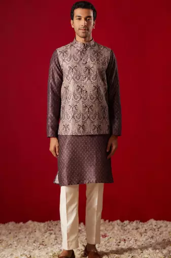Wine Silk Blend Nehru Jacket