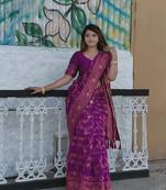 Purple Silk Blend Woven Saree