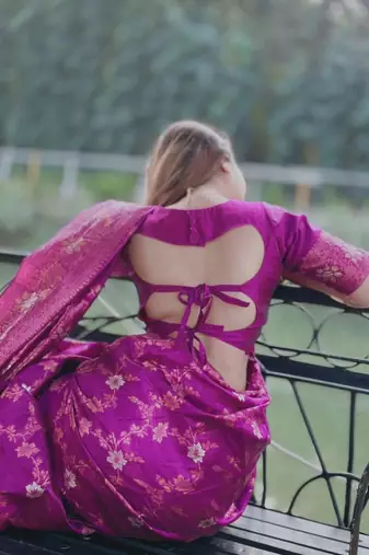 Purple Silk Blend Woven Saree