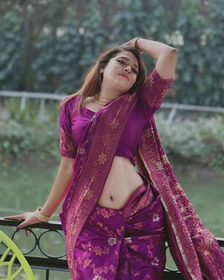 Purple Silk Blend Woven Saree 3
