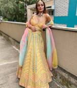 MESMERIZING WOMEN'S YELLOW SEQUINS, ZARI, AND THREAD EMBROIDERED HEAVY DOLA SILK WITH HEAVY FUSING WEDDING LEHENGA