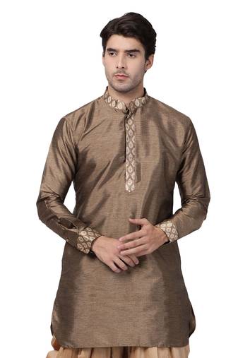 Men'S Gold Silk Blend Kurta