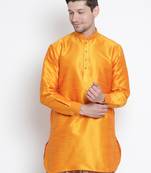 Men'S Orange Silk Blend Kurta