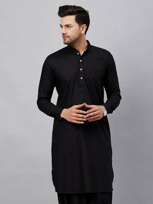 Black Cotton Linen Blend Kurta 1