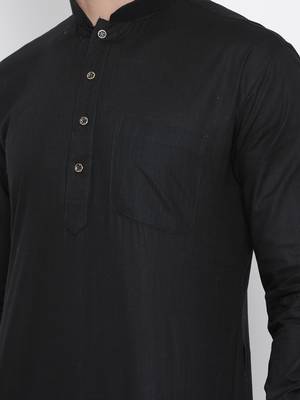 Black Cotton Linen Blend Kurta 3