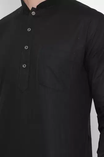 Black Cotton Linen Blend Kurta