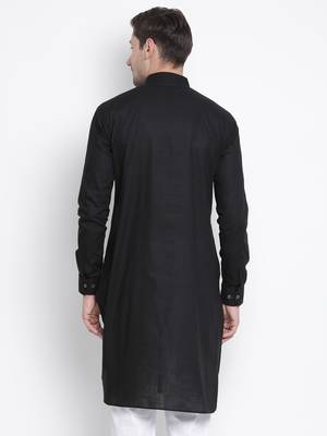 Black Cotton Linen Blend Kurta 4