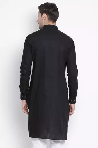 Black Cotton Linen Blend Kurta