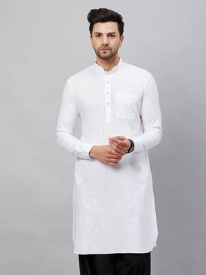 White Cotton Linen Blend Kurta 1