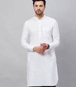 Men'S White Cotton Linen Blend Kurta