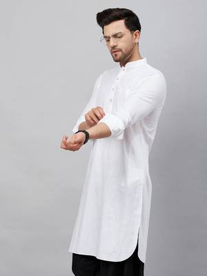 White Cotton Linen Blend Kurta 2