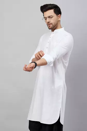 White Cotton Linen Blend Kurta