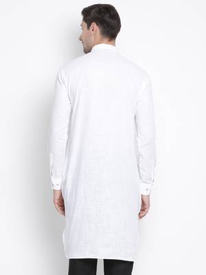 White Cotton Linen Blend Kurta 4