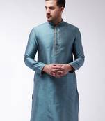 Men'S Light Blue Silk Blend Kurta