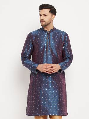 Blue Silk Blend Kurta 1