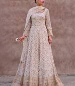 Cream Embroidered Georgette Free Size Stitched Anarkali Salwar Suit