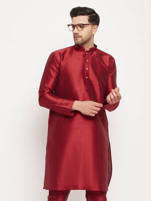 Maroon Silk Blend Kurta 1