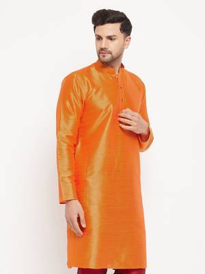 Orange Silk Blend Kurta 2