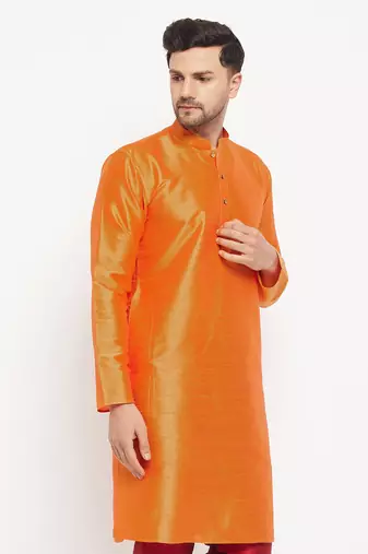 Orange Silk Blend Kurta
