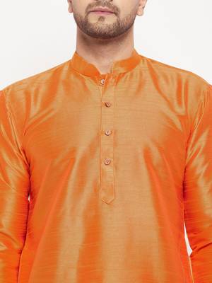 Orange Silk Blend Kurta 4