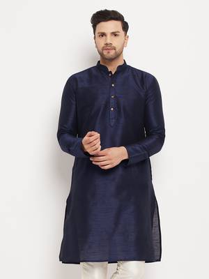 Dark Blue Silk Blend Kurta 1