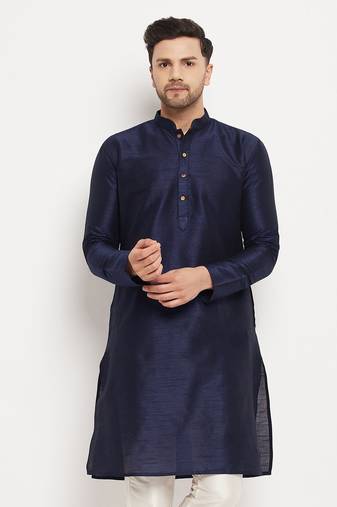 Men'S Dark Blue Silk Blend Kurta