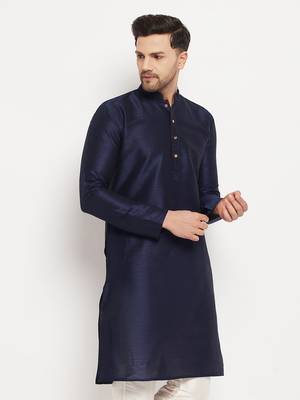 Dark Blue Silk Blend Kurta 2