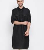 Black Cotton Blend Pathani Kurta