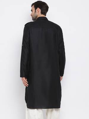 Black Cotton Blend Pathani Kurta 4