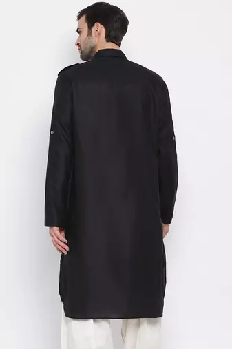 Black Cotton Blend Pathani Kurta