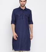 Blue Cotton Blend Pathani Kurta