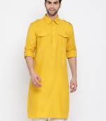 Mustard Cotton Blend Pathani Kurta