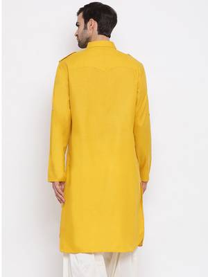 Mustard Cotton Blend Pathani Kurta 4
