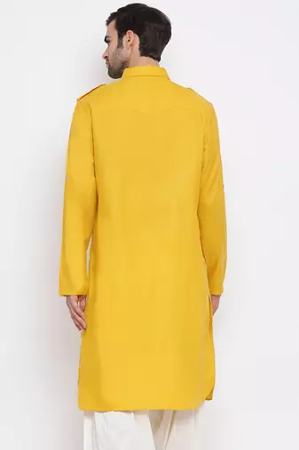 Mustard Cotton Blend Pathani Kurta