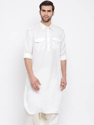 Cream Cotton Blend Pathani Kurta 1