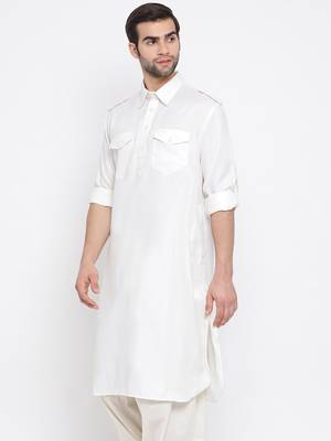 Cream Cotton Blend Pathani Kurta 2