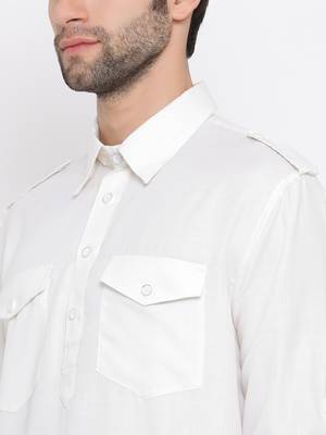 Cream Cotton Blend Pathani Kurta 3